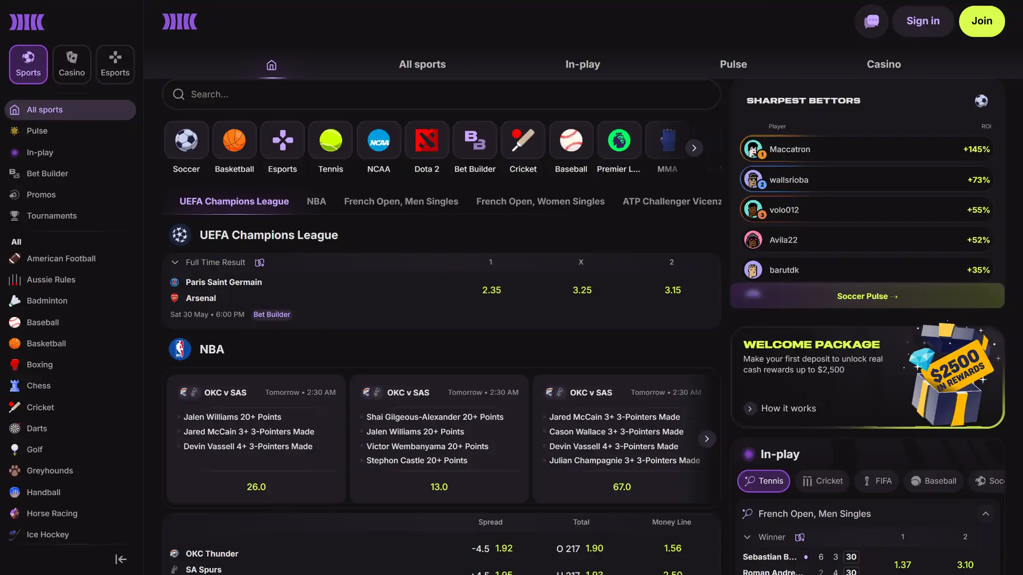 Cloudbet sportsbook lobby